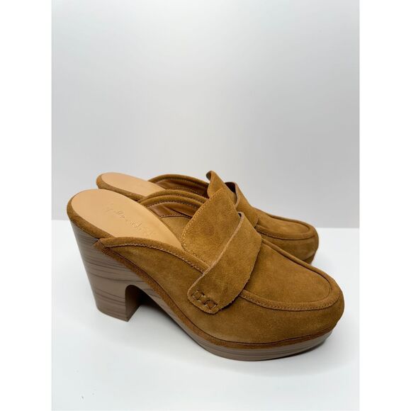 Splendid Clogs Womens 9 Vina Platform Tan Suede Leather Slip On Casual Heels - Picture 2 of 10